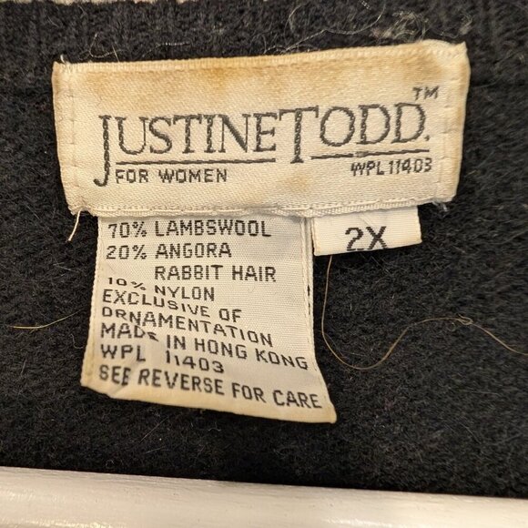 Justine Todd Sweater Vintage Beaded Unique Retro Lambswool Angora - Size 2X - Picture 6 of 7